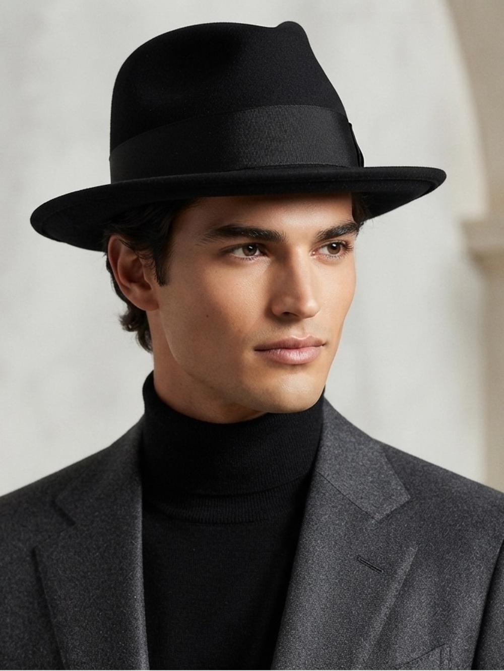 Classic Black Fur Felt Fedora / Pork Pie Hat